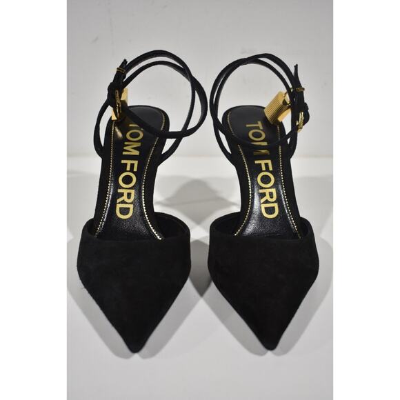 Tom Ford Padlock 85mm Slingback Black Suede Ankle Strap Pointed Heel Pump 38.5 - Picture 5 of 11
